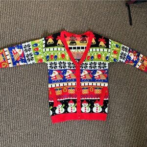 Festive Holiday Sweater with Snowman and Train Design